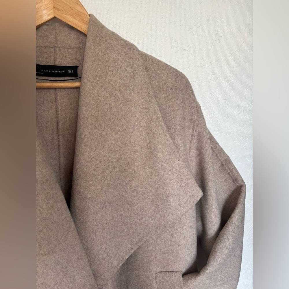 Zara Ecru Beige Wool Blend Open Draped Oversized Layering Cardigan Blanket Coat - Picture 7 of 15